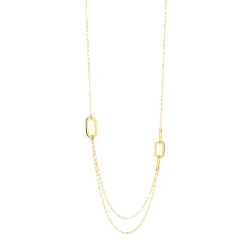 Collier plaqué or anneaux laque marron 70cm