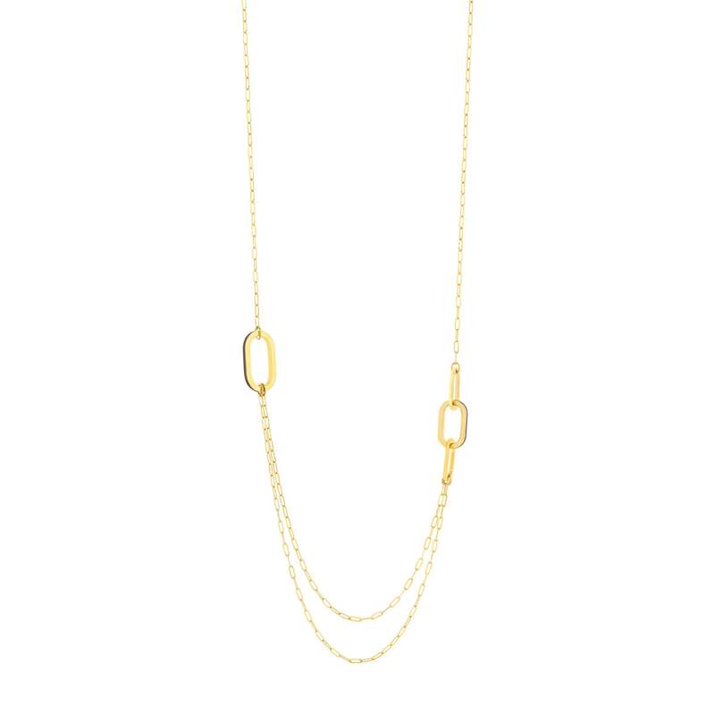 Collier plaqué or anneaux laque marron 70cm - vue 1