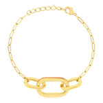 Bracelet plaqué or anneaux laque orange 18cm - vue 1