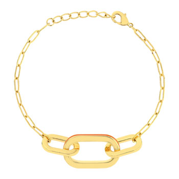 Bracelet plaqué or anneaux laque orange 18cm