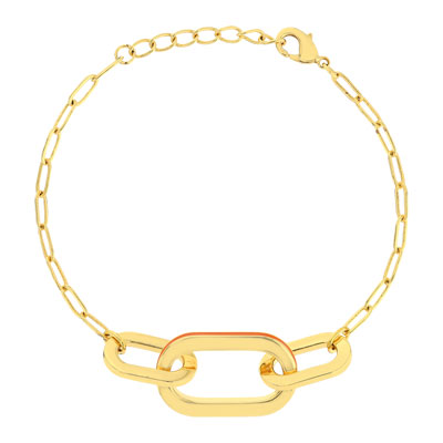 Bracelet plaqué or anneaux laque orange 18cm