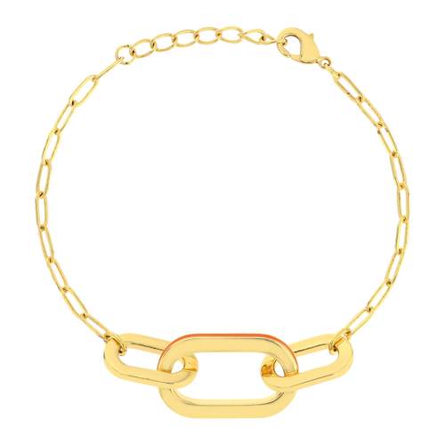 Bracelet plaqué or anneaux laque orange 18cm