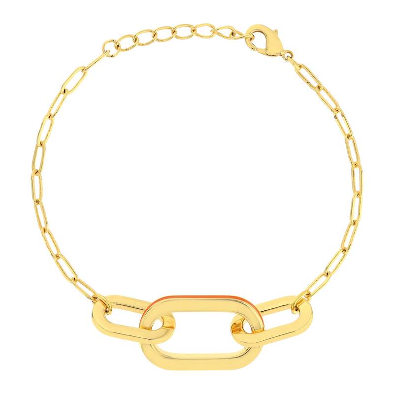 Bracelet plaqué or anneaux laque orange 18cm - vue 1