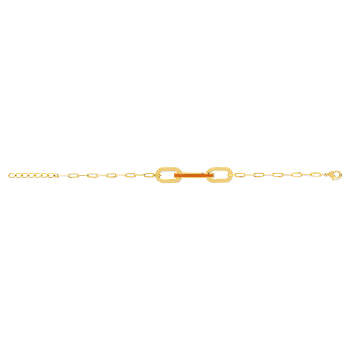 Bracelet plaqué or anneaux laque orange 18cm - vue 2