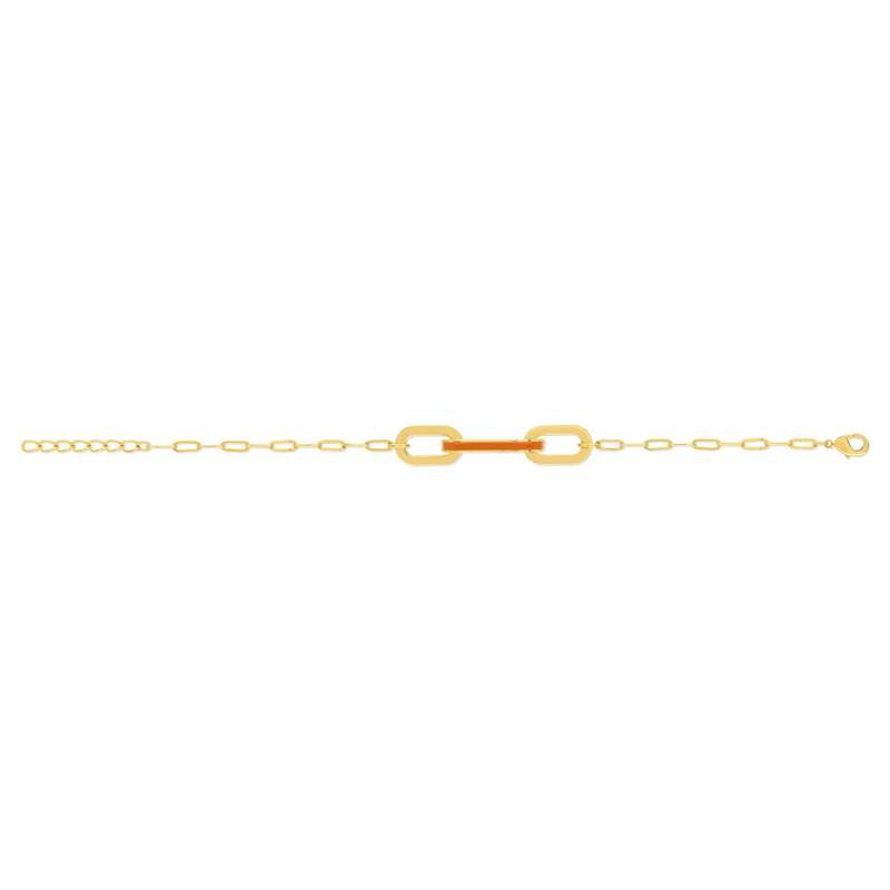 Bracelet plaqué or anneaux laque orange 18cm - vue 2