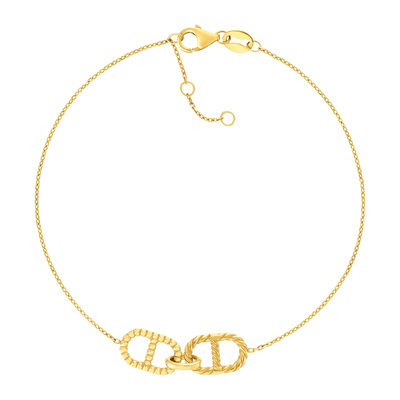 Bracelet or 375 jaune 2 mailles marines 19 cm