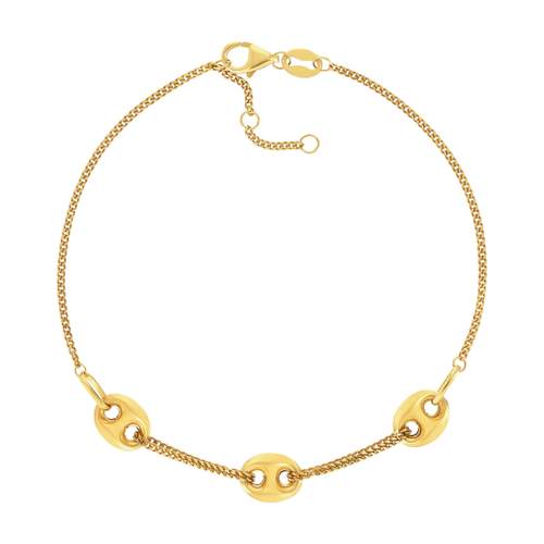 Bracelet or 375 jaune 3 motifs grain de café 19cm