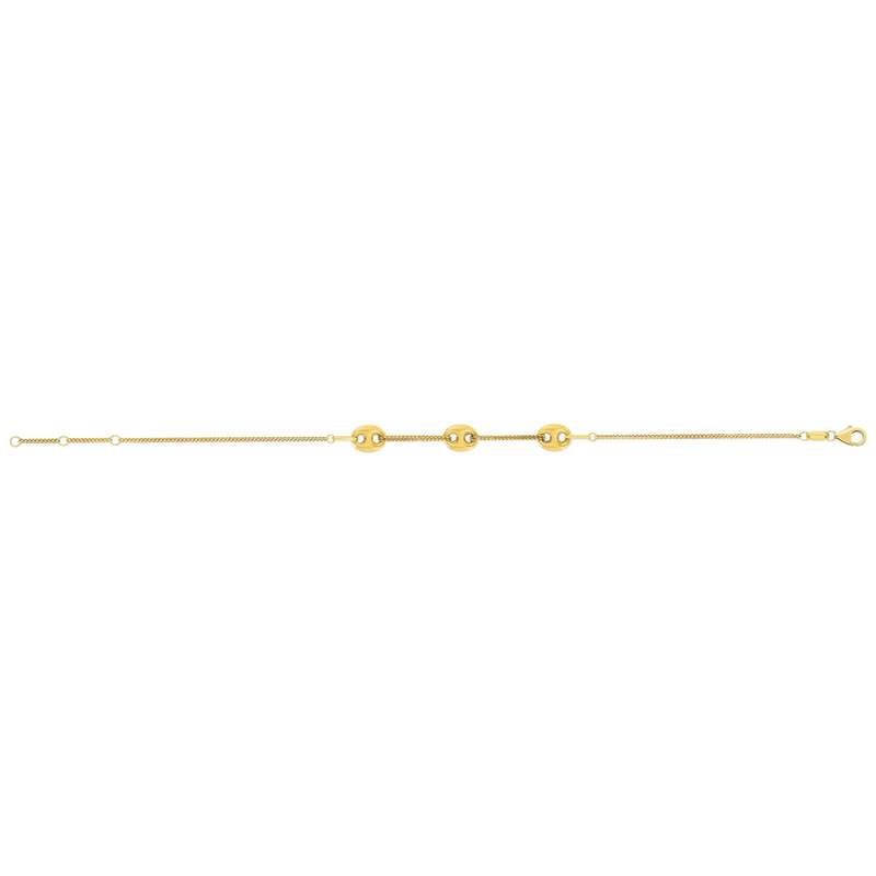 Bracelet or 375 jaune 3 motifs grain de café 19cm - vue 2