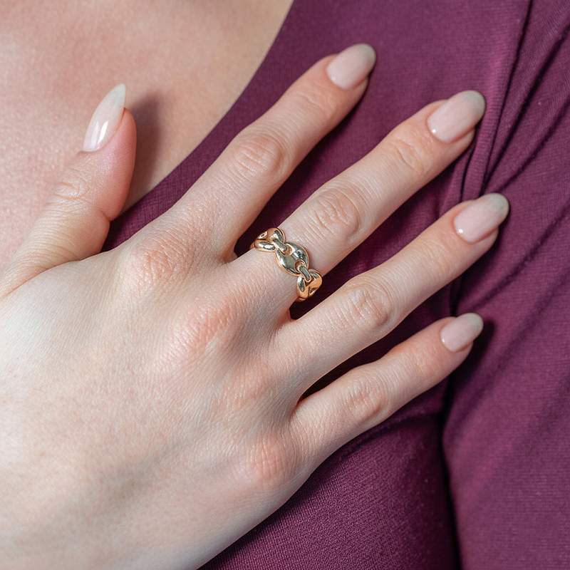 Bague or 375 jaune maille grain de café - vue porté 1