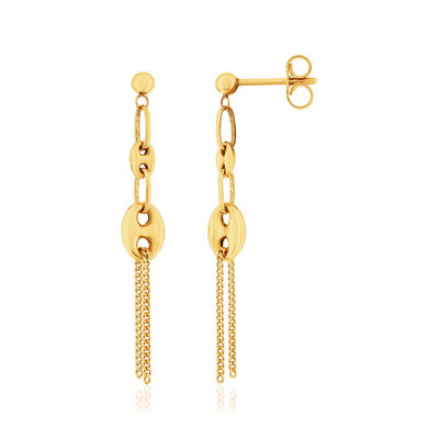 Boucles d'oreilles or 375 jaune pendants maille grain de café