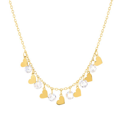 Collier or 375 jaune pampilles coeurs et zirconias 45cm - vue 1
