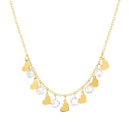 Collier or 375 jaune pampilles coeurs et zirconias 45cm
