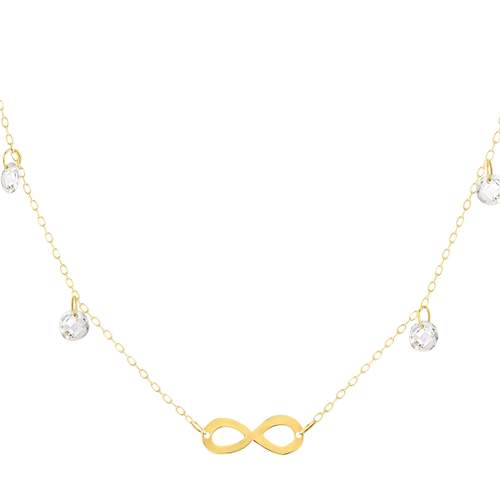 Collier or 375 jaune motif infini et pampilles zirconias 45cm