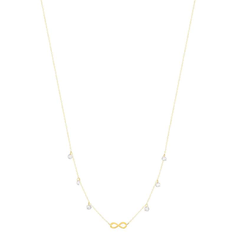 Collier or 375 jaune motif infini et pampilles zirconias 45cm - vue 2
