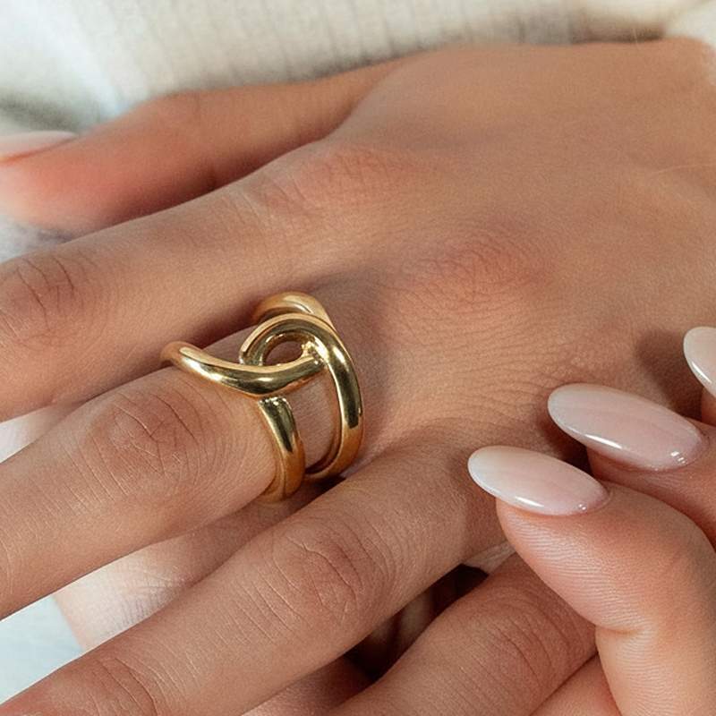 Yellow steel ring - view worn 1
