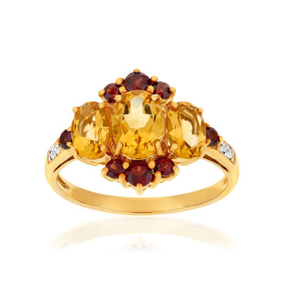 Bague or 375 2 tons pierres fines et diamants