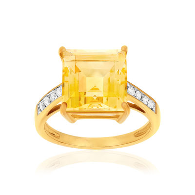 Bague or 375 2 tons citrine carrée et zirconias