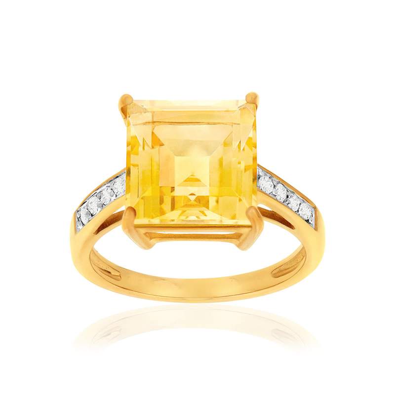 Bague or 375 2 tons citrine carrée et zirconias - vue 1