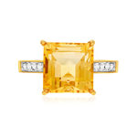 Bague or 375 2 tons citrine carrée et zirconias - vue 3