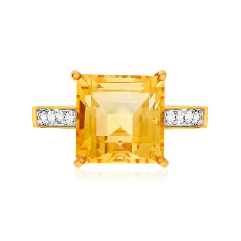 Bague or 375 2 tons citrine carrée et zirconias - vue 3