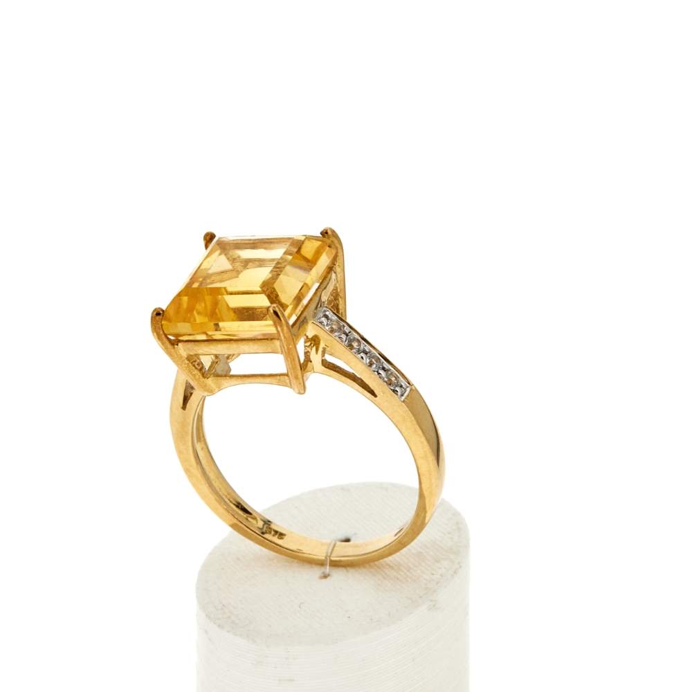 Bague or 375 2 tons citrine carrée et zirconias - vue 3