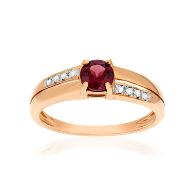 Bague or 375 rose grenat rhodolite et diamants - vue 1