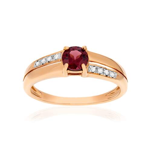 Bague or 375 rose grenat rhodolite et diamants