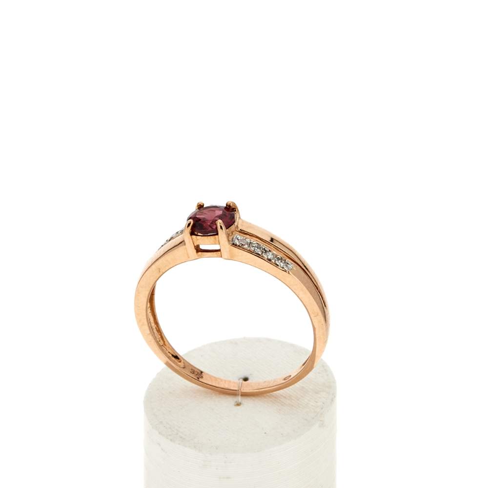 Gold ring 375 rose garnet rhodolite and diamonds - view 2