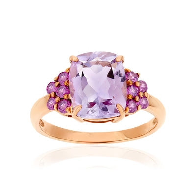 Bague or 375 rose pierres fines