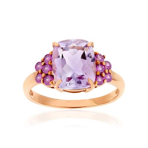 Bague or 375 rose pierres fines
