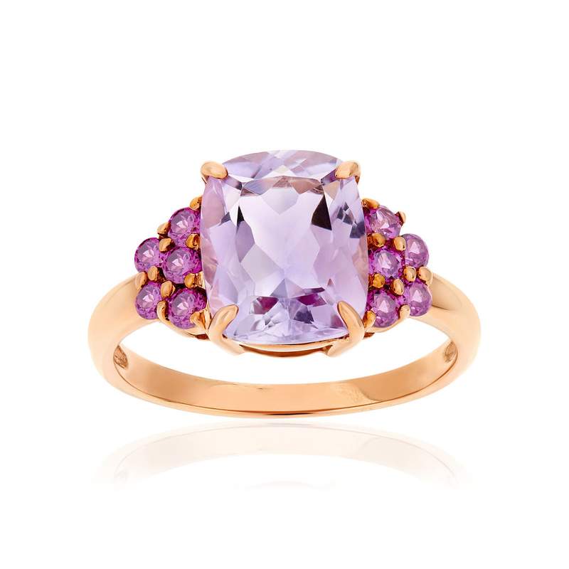 Bague or 375 rose pierres fines - vue 1
