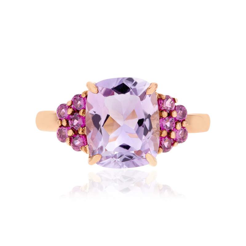 Bague or 375 rose pierres fines - vue 3
