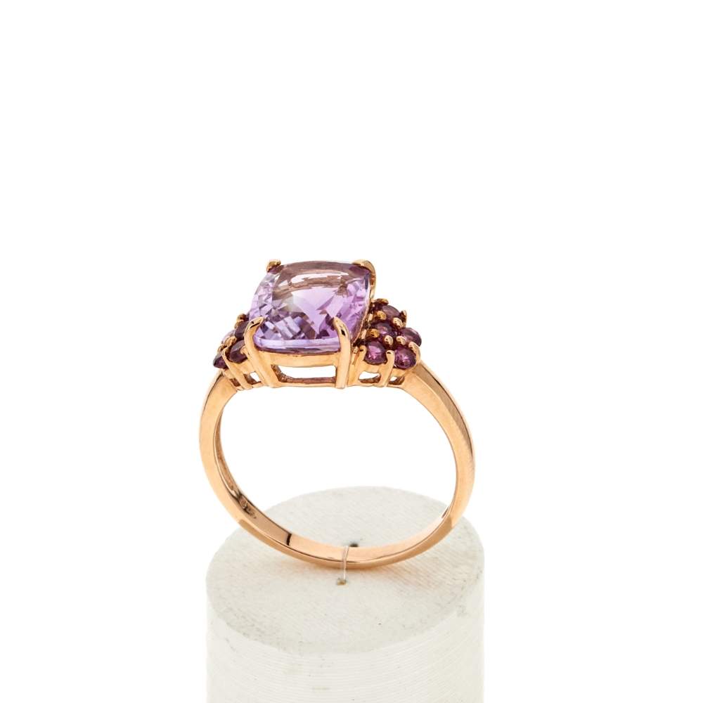 Bague or 375 rose pierres fines - vue 2