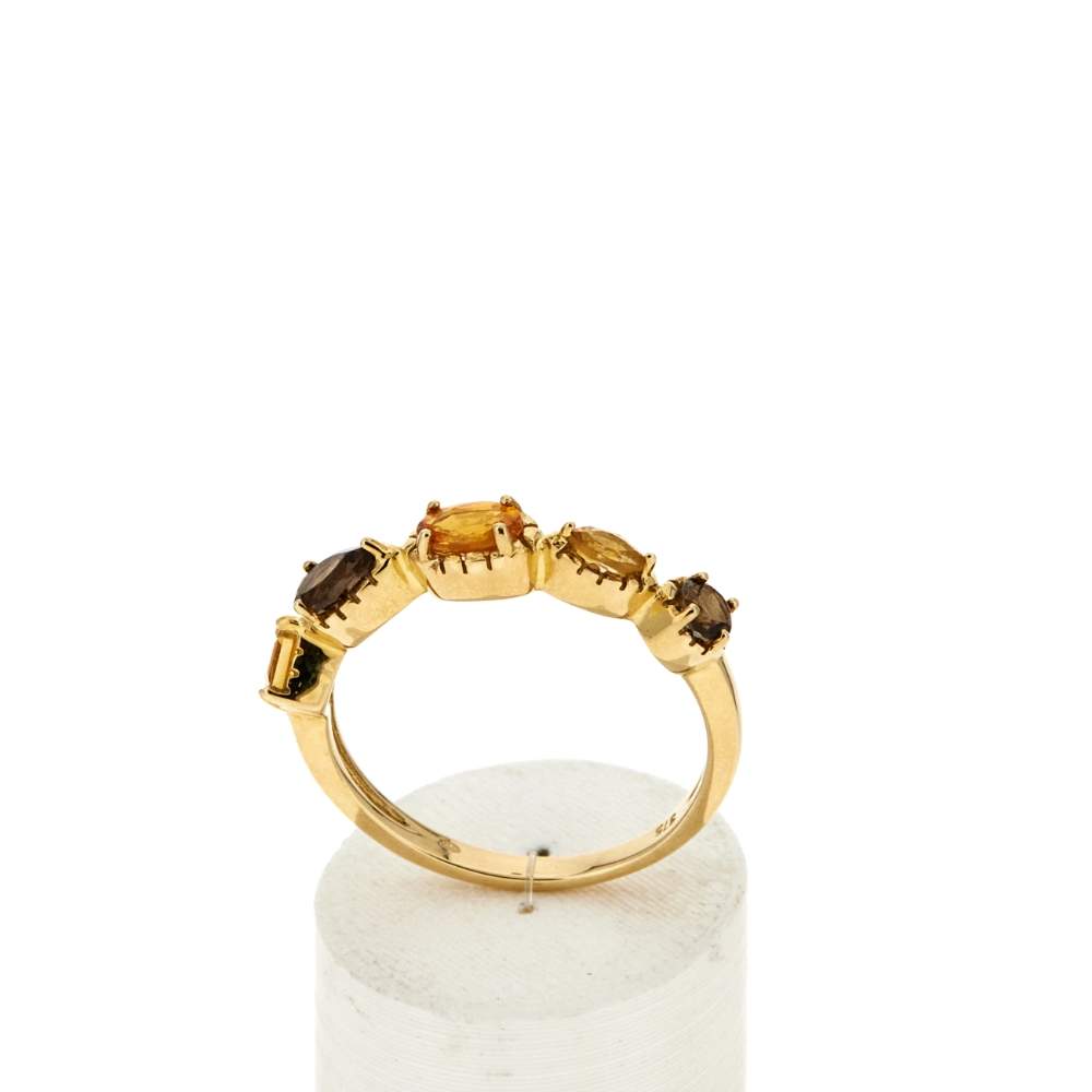 Bague or 375 jaune saphir orange et pierres fines - vue 2