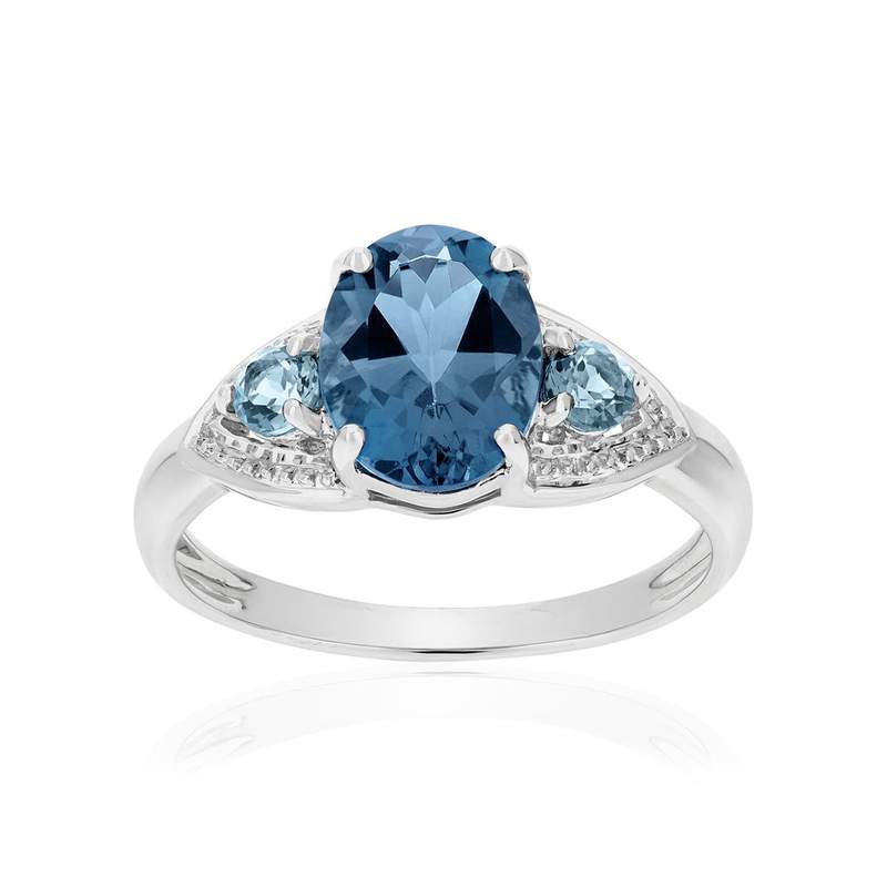 Bague or 375 blanc topazes bleues traitées - vue 1