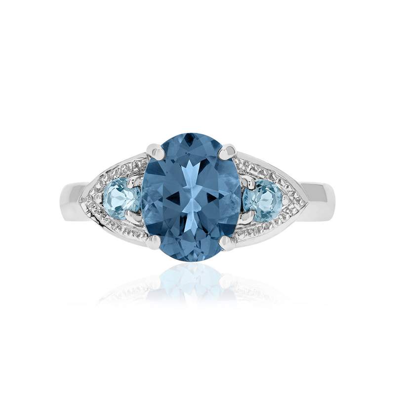 Bague or 375 blanc topazes bleues traitées - vue 3
