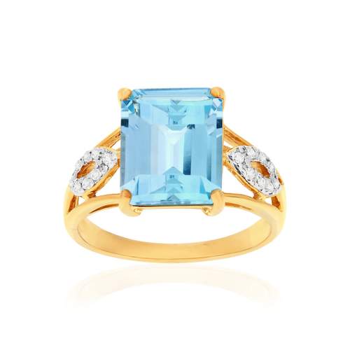 Bague or 375 2 tons topaze traitée et zirconias