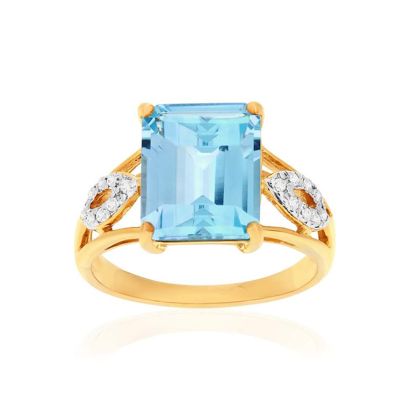 Bague or 375 2 tons topaze traitée et zirconias - vue 1