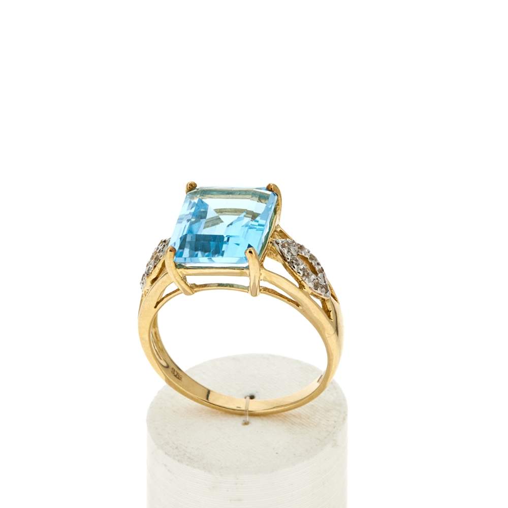 Bague or 375 2 tons topaze traitée et zirconias - vue 2