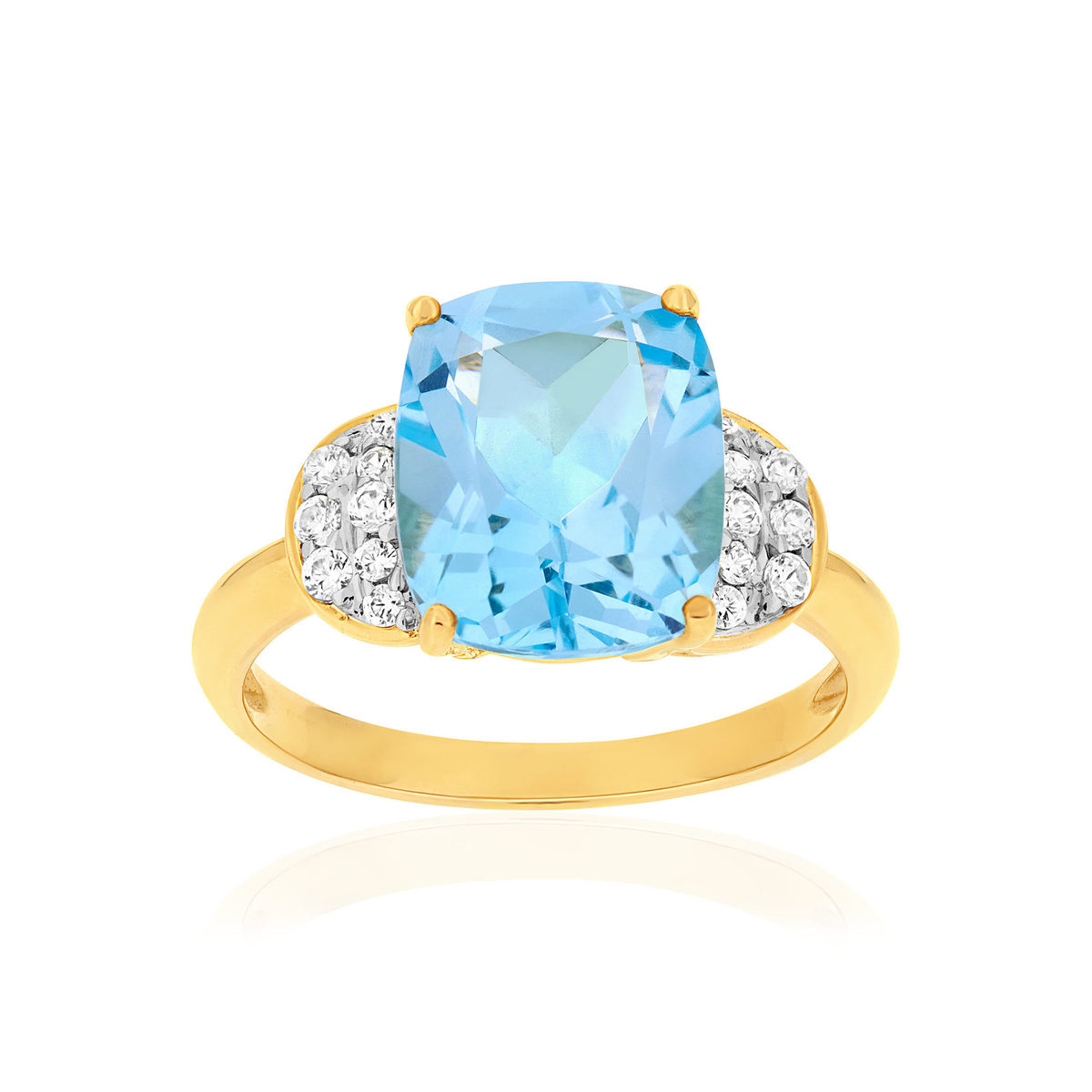 Bague or 375 2 tons topaze traitée et zirconias