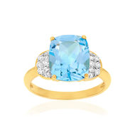 Bague or 375 2 tons topaze traitée et zirconias