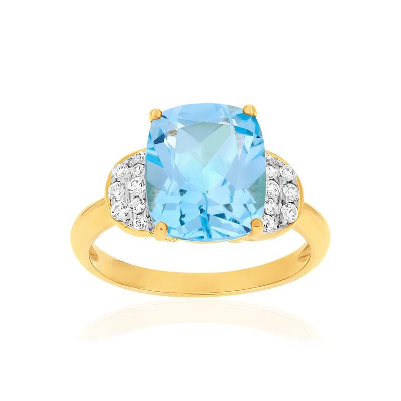 Bague or 375 2 tons topaze traitée et zirconias - vue 1