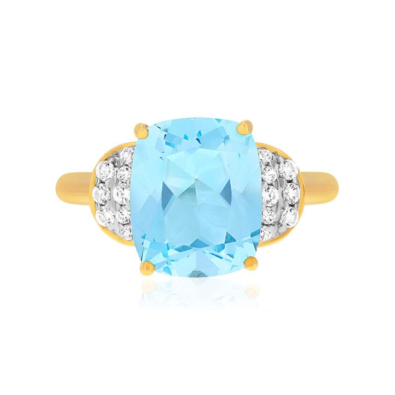 Bague or 375 2 tons topaze traitée et zirconias - vue 3