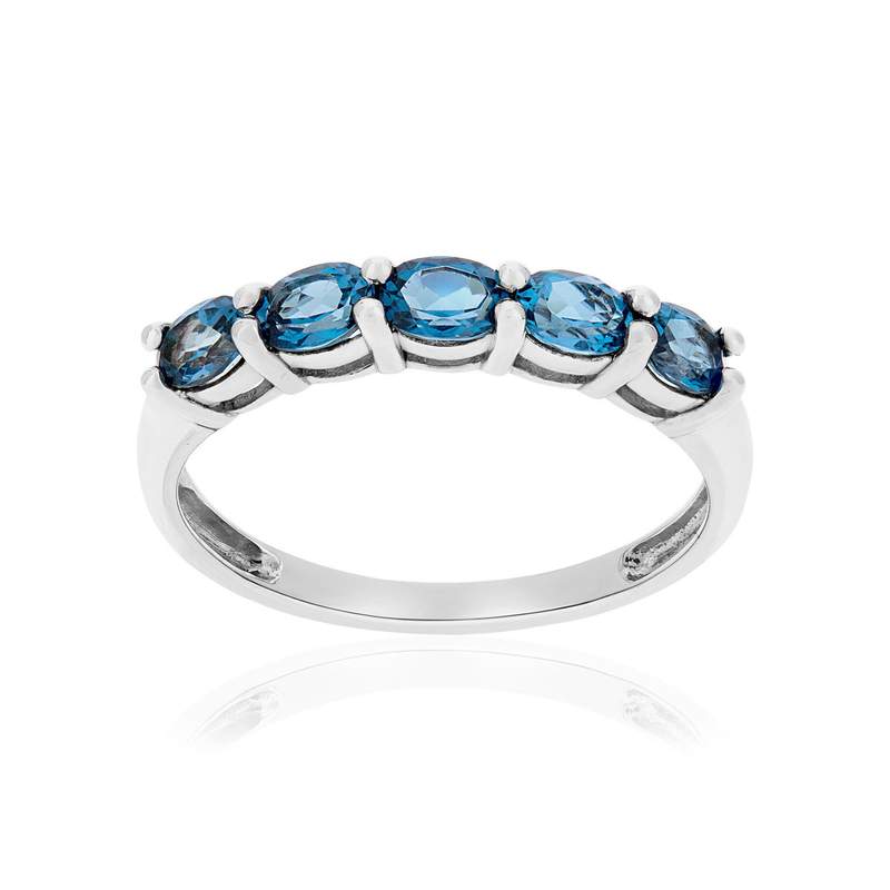 Bague or 375 blanc topaze bleues traitées - vue 1
