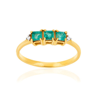 Bague or 375 2 tons émeraudes et diamants