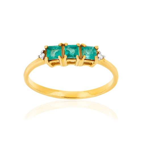 2-tone smaragd en diamanten ring in 375 goud
