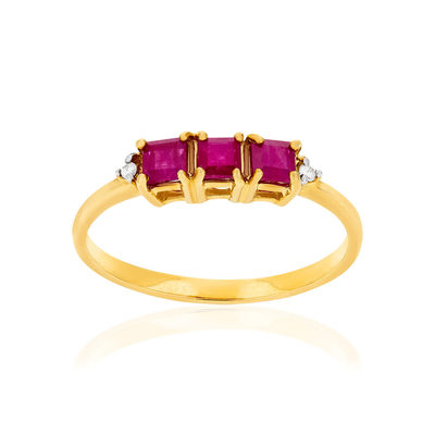 Bague or 375 2 tons rubis et diamants