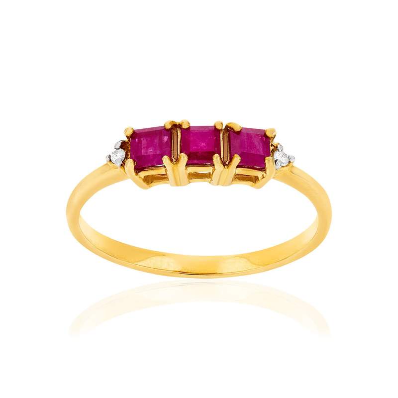 Bague or 375 2 tons rubis et diamants - vue 1