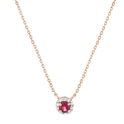 Collier or 375 rose et rhodié grenat rhodolite et saphirs blancs 45cm