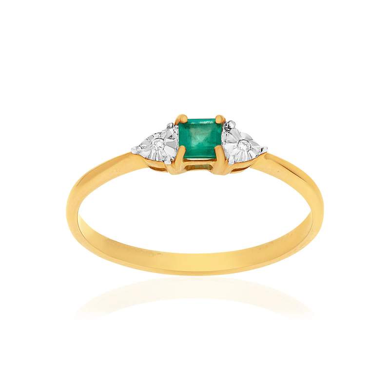 Bague or 375 2 tons émeraude et diamants - vue 1